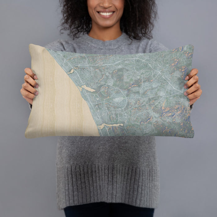 Person holding 20x12 Custom Carlsbad California Map Throw Pillow in Afternoon