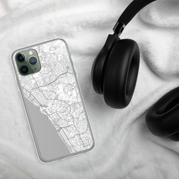 Custom Carlsbad California Map Phone Case in Classic on Table with Black Headphones
