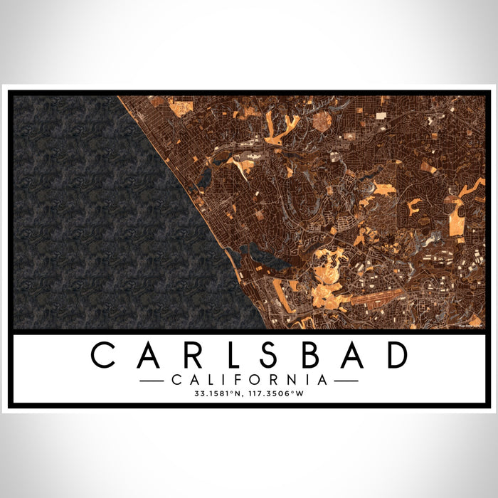Carlsbad California Map Print Landscape Orientation in Ember Style With Shaded Background
