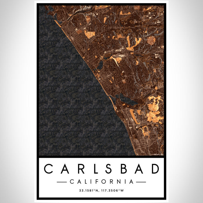Carlsbad California Map Print Portrait Orientation in Ember Style With Shaded Background