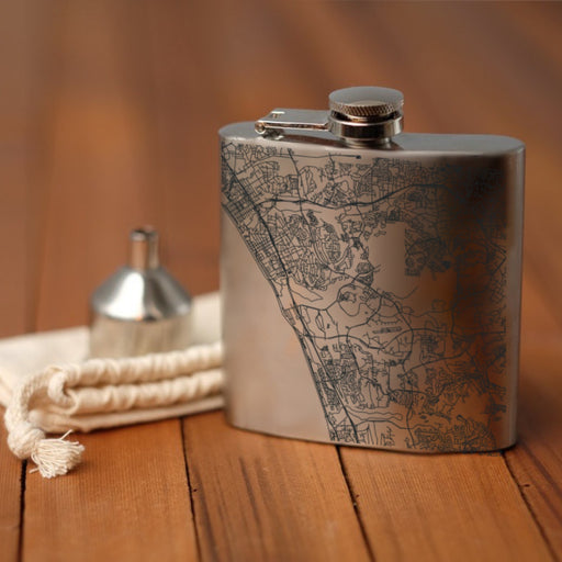 Carlsbad California Custom Engraved City Map Inscription Coordinates on 6oz Stainless Steel Flask