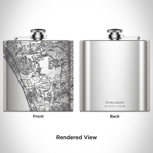Rendered View of Carlsbad California Map Engraving on 6oz Stainless Steel Flask