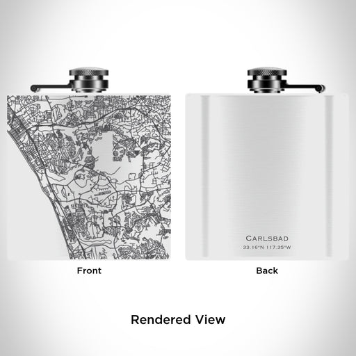 Rendered View of Carlsbad California Map Engraving on 6oz Stainless Steel Flask in White
