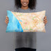 Person holding 20x12 Custom Carlsbad California Map Throw Pillow in Watercolor