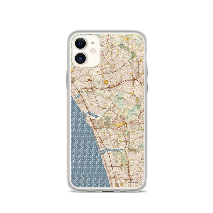 Custom iPhone 11 Carlsbad California Map Phone Case in Woodblock