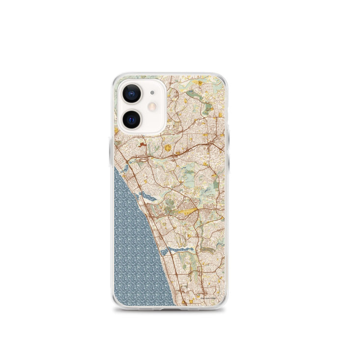 Custom iPhone 12 mini Carlsbad California Map Phone Case in Woodblock