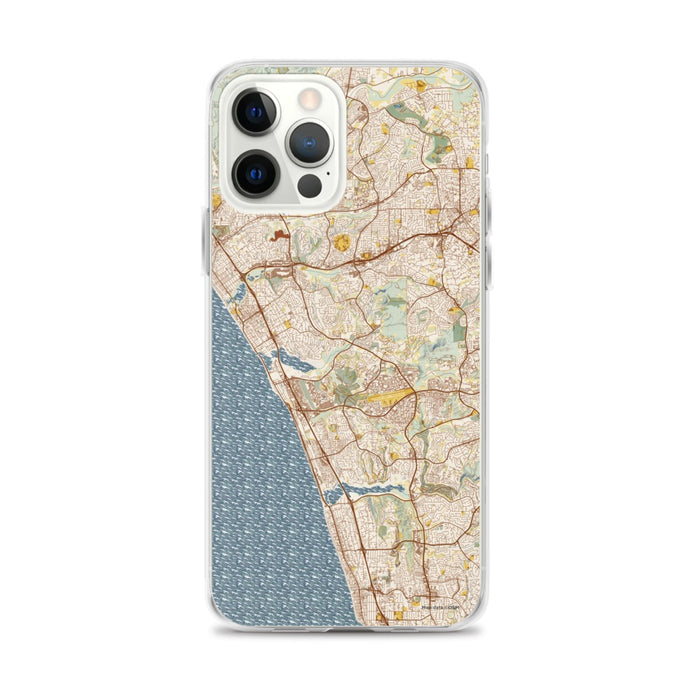Custom iPhone 12 Pro Max Carlsbad California Map Phone Case in Woodblock