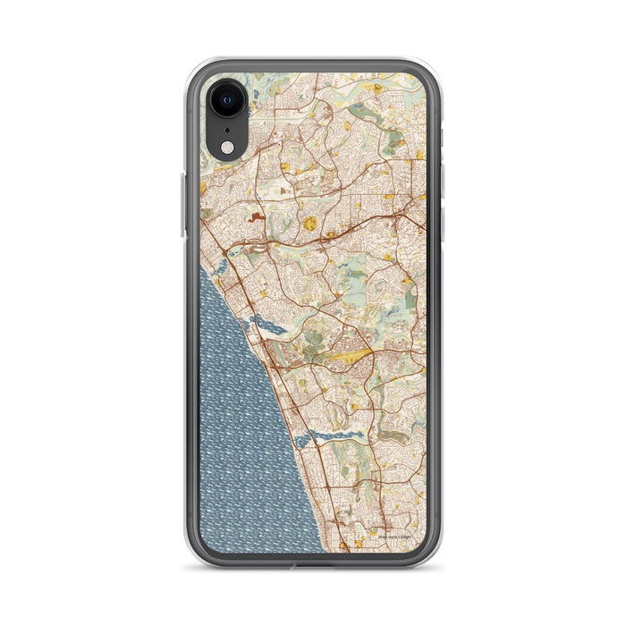 Custom iPhone XR Carlsbad California Map Phone Case in Woodblock