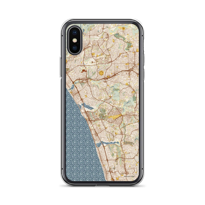 Custom iPhone X/XS Carlsbad California Map Phone Case in Woodblock