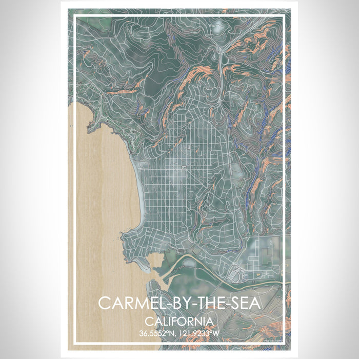 Carmel-by-the-Sea California Map Print Portrait Orientation in Afternoon Style With Shaded Background