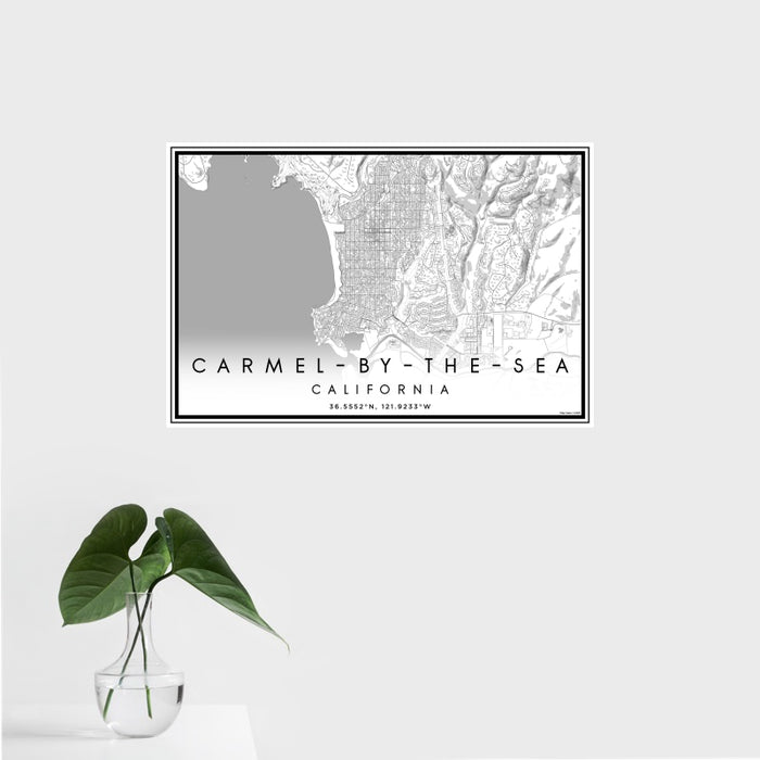 16x24 Carmel-by-the-Sea California Map Print Landscape Orientation in Classic Style With Tropical Plant Leaves in Water