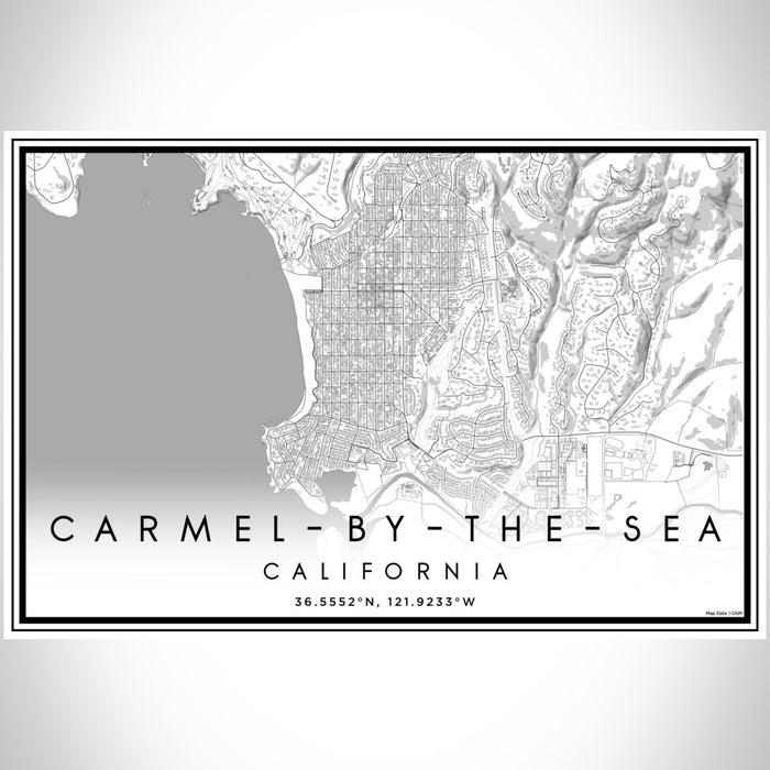 Carmel-by-the-Sea California Map Print Landscape Orientation in Classic Style With Shaded Background