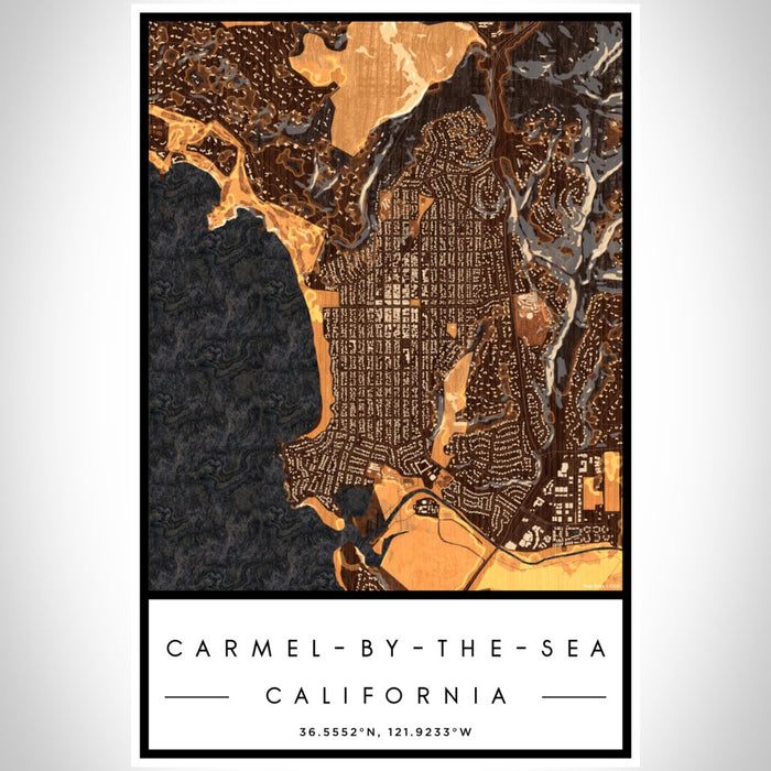 Carmel-by-the-Sea California Map Print Portrait Orientation in Ember Style With Shaded Background