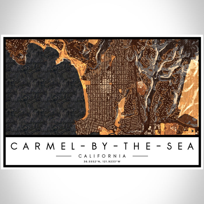 Carmel-by-the-Sea California Map Print Landscape Orientation in Ember Style With Shaded Background