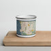Front View Custom Carmel-by-the-Sea California Map Enamel Mug in Woodblock on Cutting Board