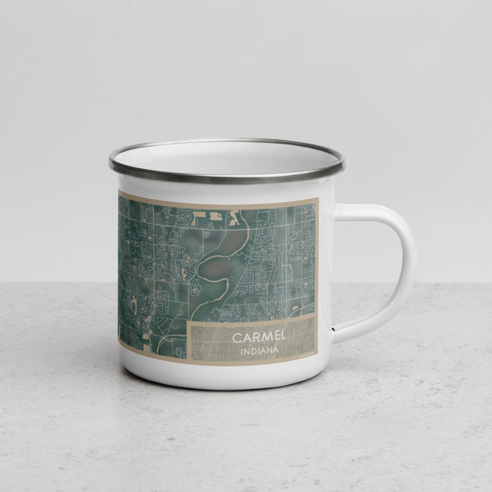 Right View Custom Carmel Indiana Map Enamel Mug in Afternoon