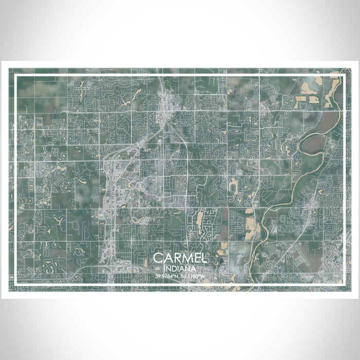 Carmel Indiana Map Print Landscape Orientation in Afternoon Style With Shaded Background