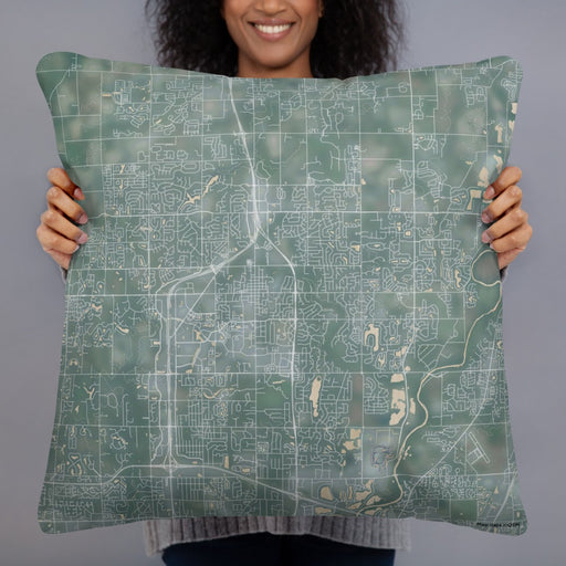 Person holding 22x22 Custom Carmel Indiana Map Throw Pillow in Afternoon