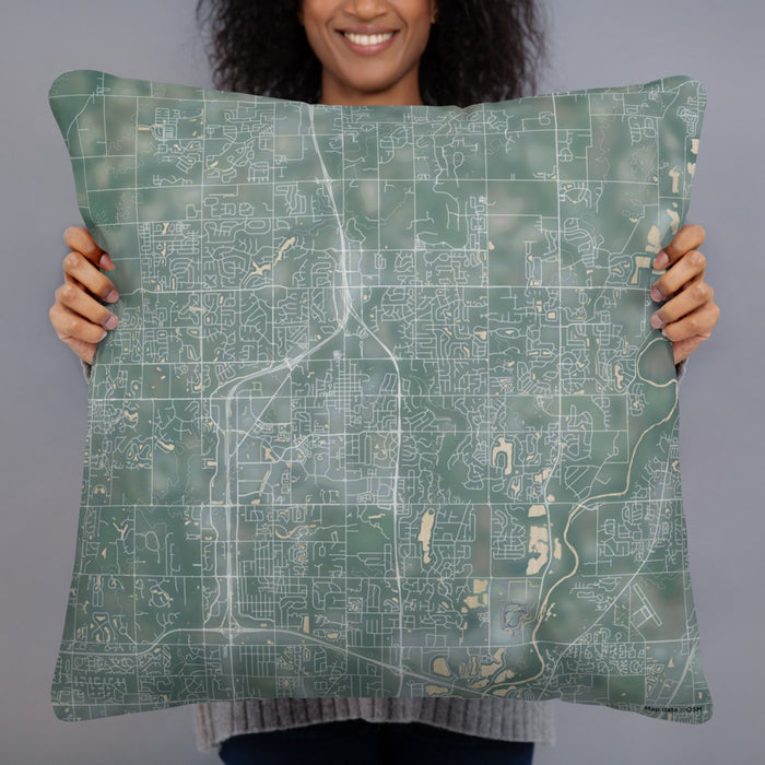 Person holding 22x22 Custom Carmel Indiana Map Throw Pillow in Afternoon