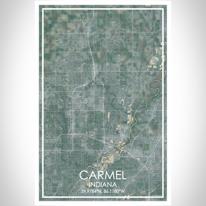 Carmel Indiana Map Print Portrait Orientation in Afternoon Style With Shaded Background