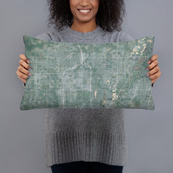 Person holding 20x12 Custom Carmel Indiana Map Throw Pillow in Afternoon