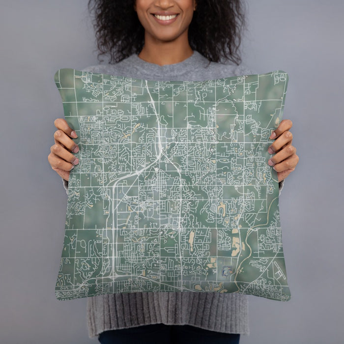 Person holding 18x18 Custom Carmel Indiana Map Throw Pillow in Afternoon