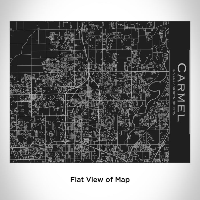 Rendered View of Carmel Indiana Map Engraving on 20oz Stainless Steel Insulated Bottle with Bamboo Top in Black