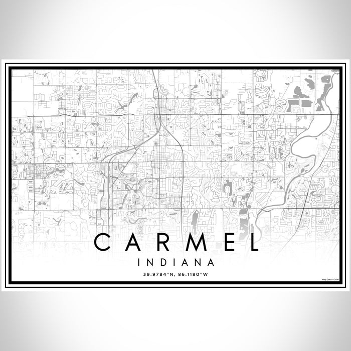 Carmel Indiana Map Print Landscape Orientation in Classic Style With Shaded Background
