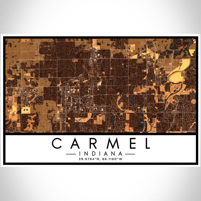Carmel Indiana Map Print Landscape Orientation in Ember Style With Shaded Background