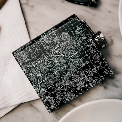 Carmel Indiana Custom Engraved City Map Inscription Coordinates on 6oz Stainless Steel Flask in Black