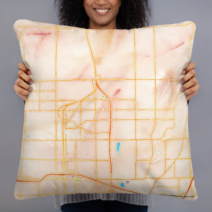 Person holding 22x22 Custom Carmel Indiana Map Throw Pillow in Watercolor