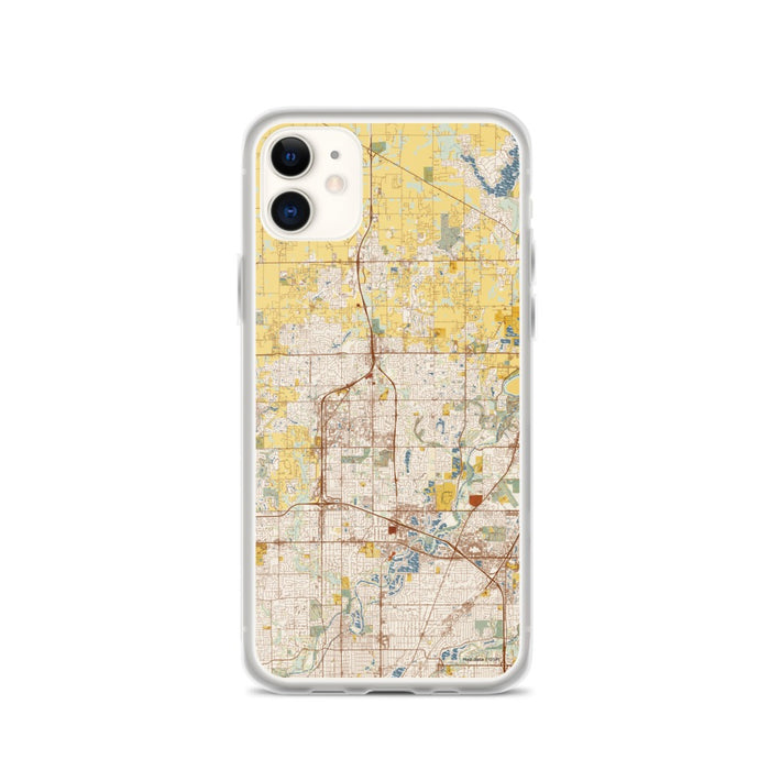 Custom iPhone 11 Carmel Indiana Map Phone Case in Woodblock