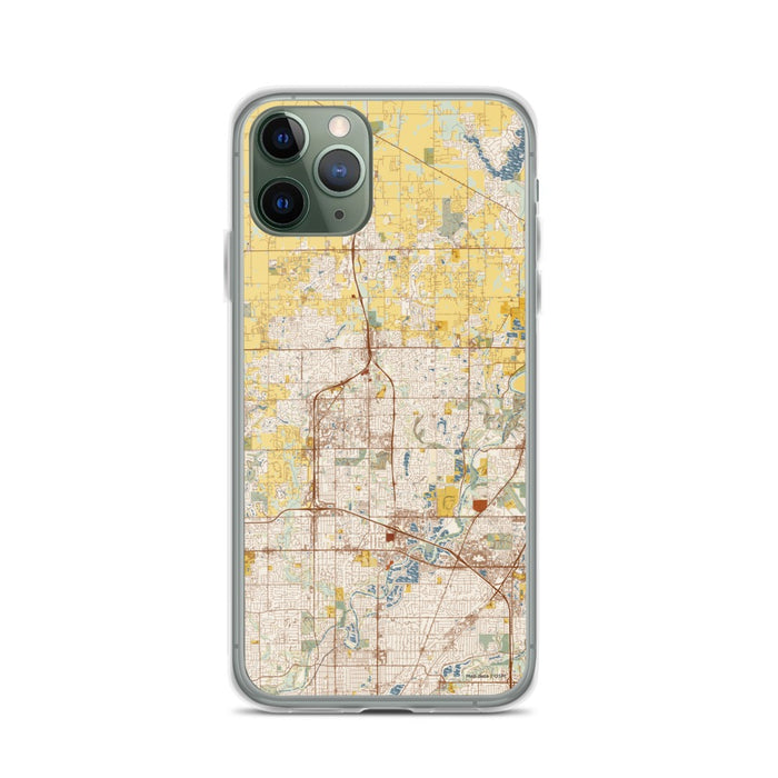 Custom iPhone 11 Pro Carmel Indiana Map Phone Case in Woodblock