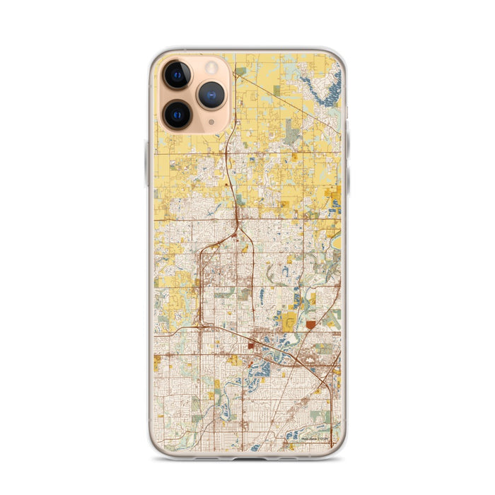 Custom iPhone 11 Pro Max Carmel Indiana Map Phone Case in Woodblock