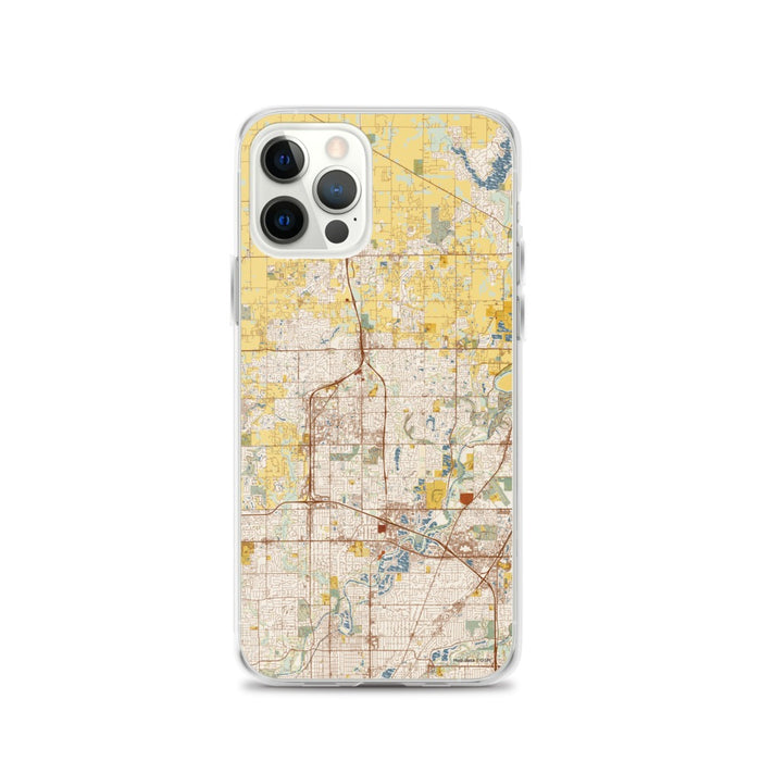 Custom iPhone 12 Pro Carmel Indiana Map Phone Case in Woodblock