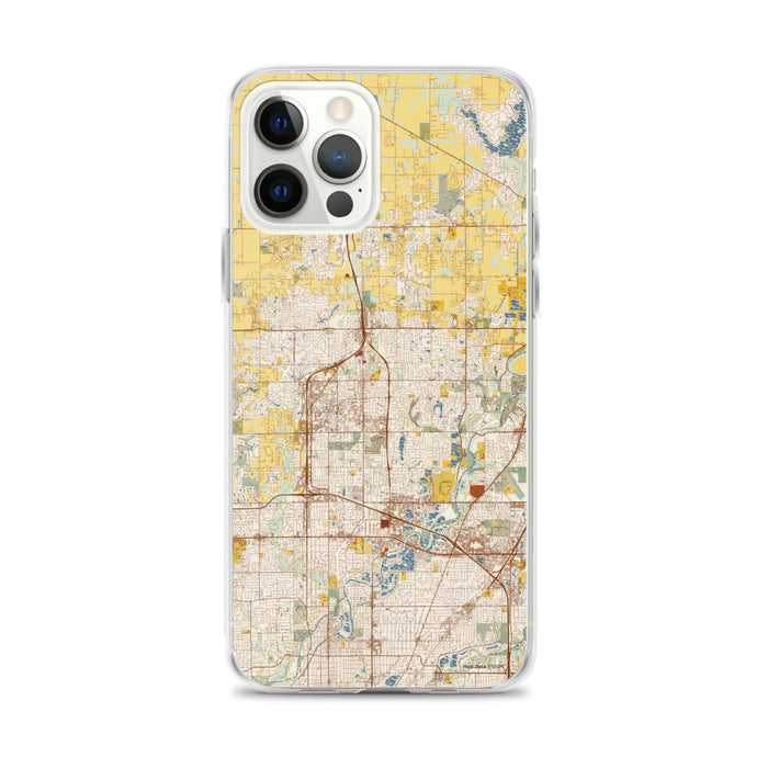 Custom iPhone 12 Pro Max Carmel Indiana Map Phone Case in Woodblock