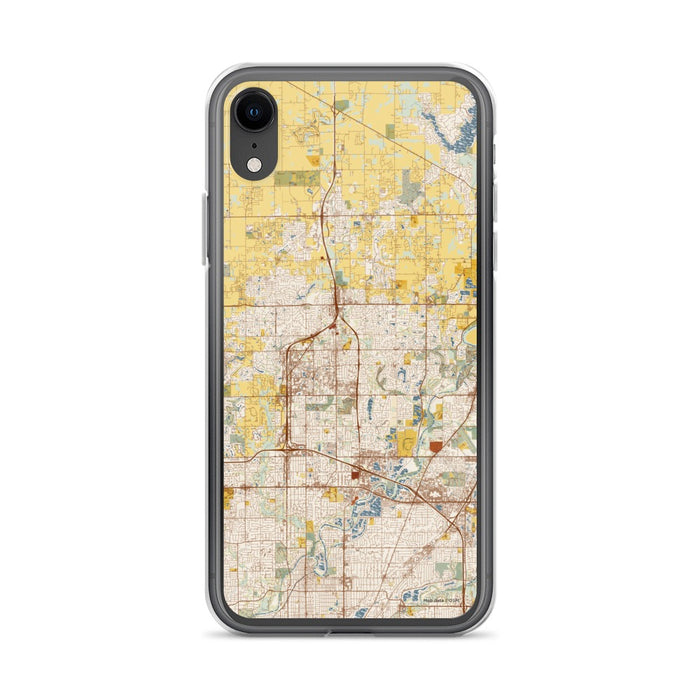 Custom iPhone XR Carmel Indiana Map Phone Case in Woodblock