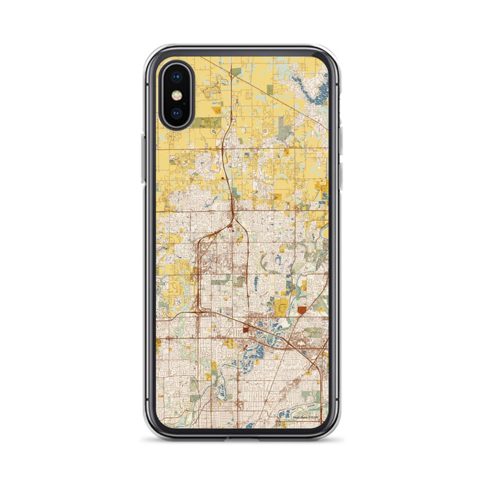 Custom iPhone X/XS Carmel Indiana Map Phone Case in Woodblock