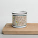 Front View Custom Carol Stream Illinois Map Enamel Mug in Woodblock on Cutting Board