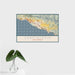 16x24 Carpinteria California Map Print Landscape Orientation in Woodblock Style With Tropical Plant Leaves in Water