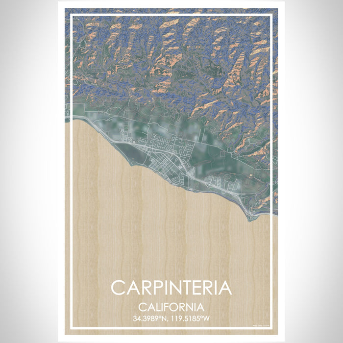 Carpinteria California Map Print Portrait Orientation in Afternoon Style With Shaded Background