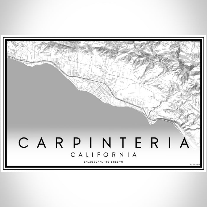 Carpinteria California Map Print Landscape Orientation in Classic Style With Shaded Background