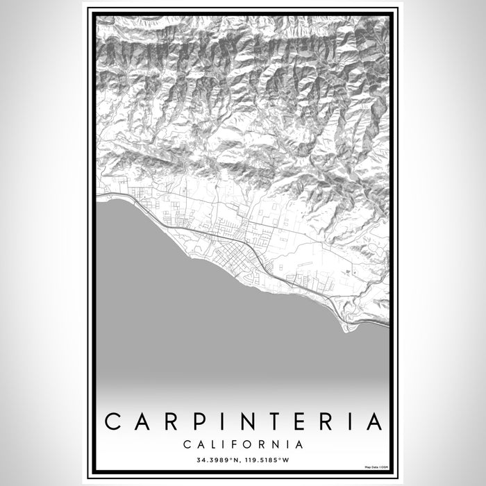 Carpinteria California Map Print Portrait Orientation in Classic Style With Shaded Background