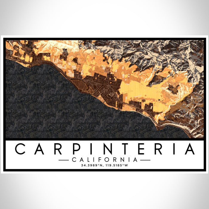 Carpinteria California Map Print Landscape Orientation in Ember Style With Shaded Background