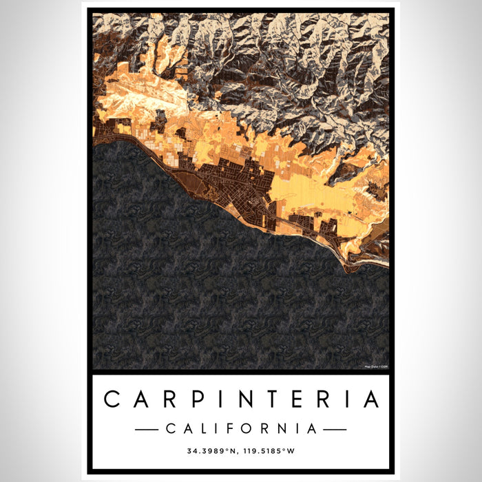 Carpinteria California Map Print Portrait Orientation in Ember Style With Shaded Background