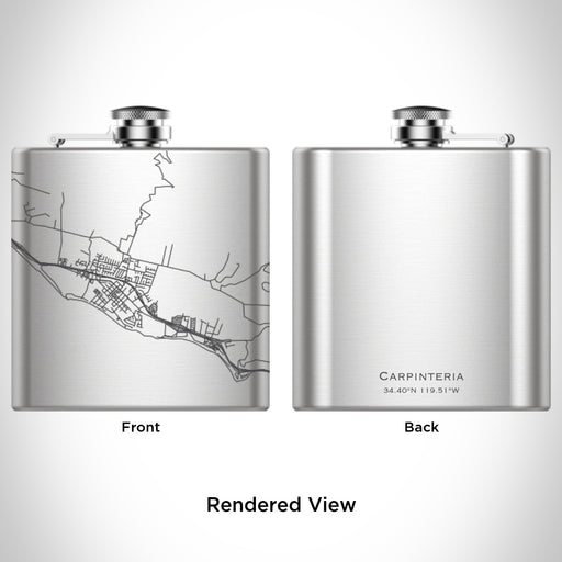 Rendered View of Carpinteria California Map Engraving on 6oz Stainless Steel Flask
