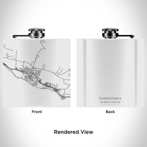 Rendered View of Carpinteria California Map Engraving on 6oz Stainless Steel Flask in White