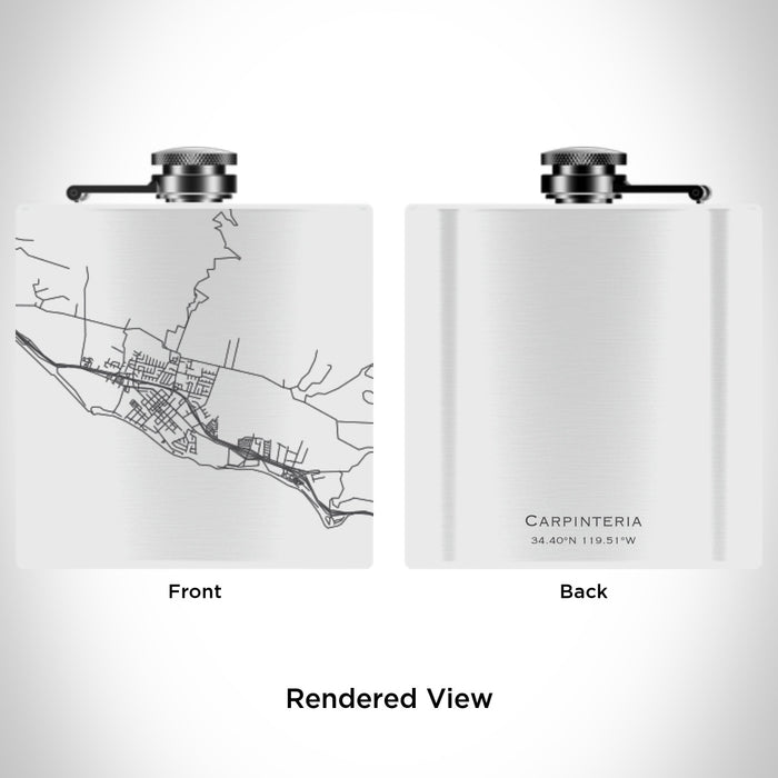Rendered View of Carpinteria California Map Engraving on 6oz Stainless Steel Flask in White