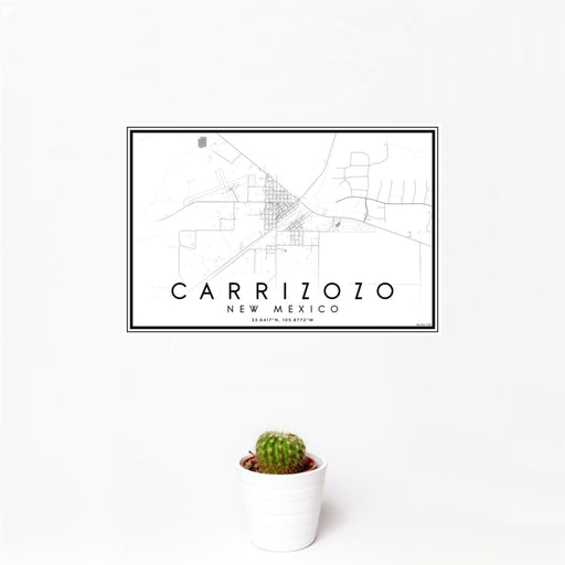 12x18 Carrizozo New Mexico Map Print Landscape Orientation in Classic Style With Small Cactus Plant in White Planter
