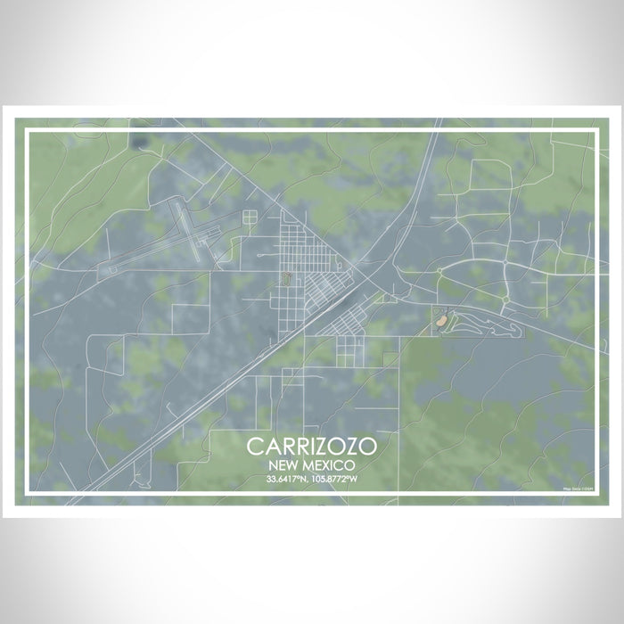 Carrizozo New Mexico Map Print Landscape Orientation in Afternoon Style With Shaded Background